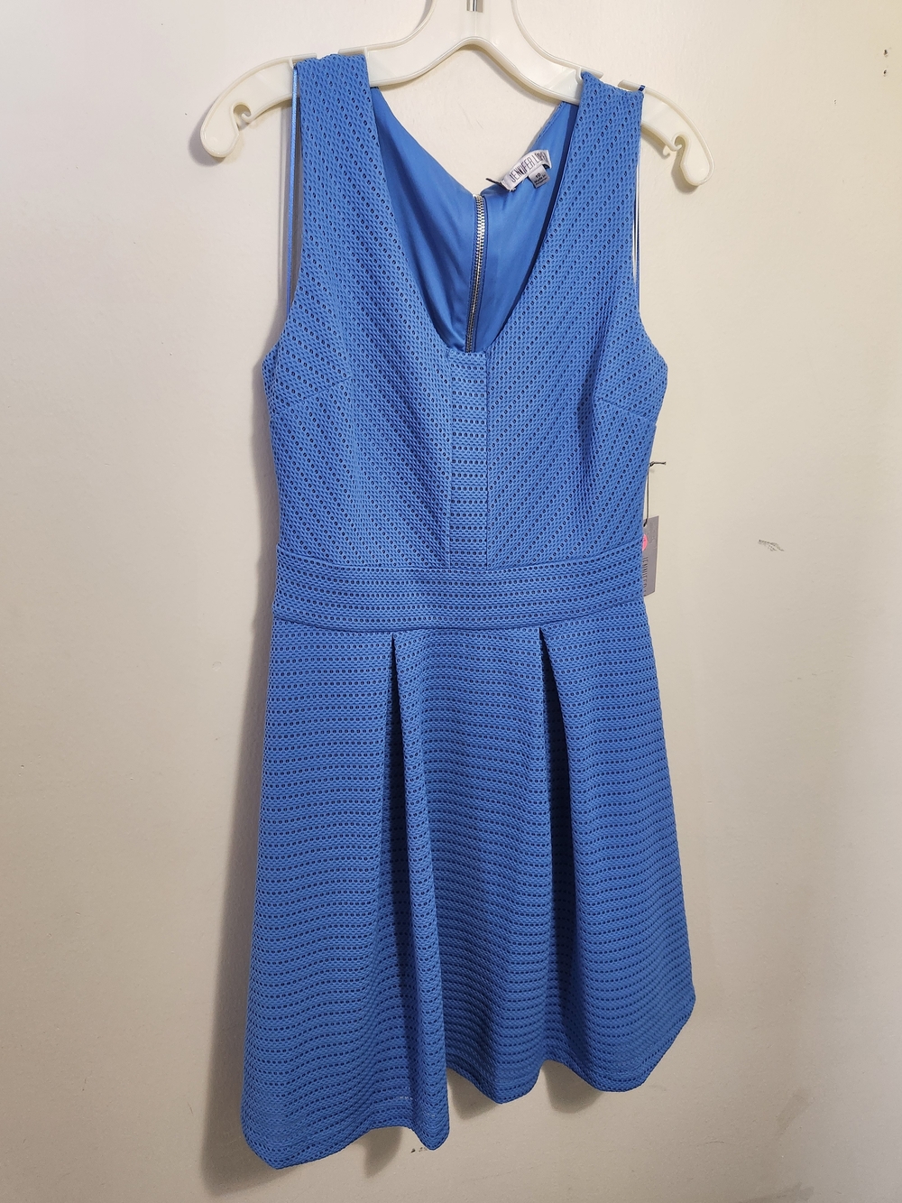 Jennifer Lopez Perforated Sky Blue Sleeveless Fit & Flare Mini Dress
